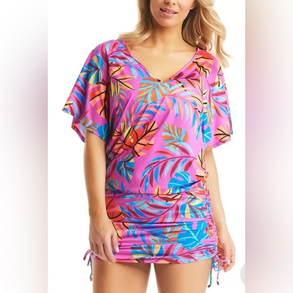 BAR III  NWT/ PARADISE IN THE PALMS ADJUSTABLE CAFTAN SWIM COVER-UP/ M